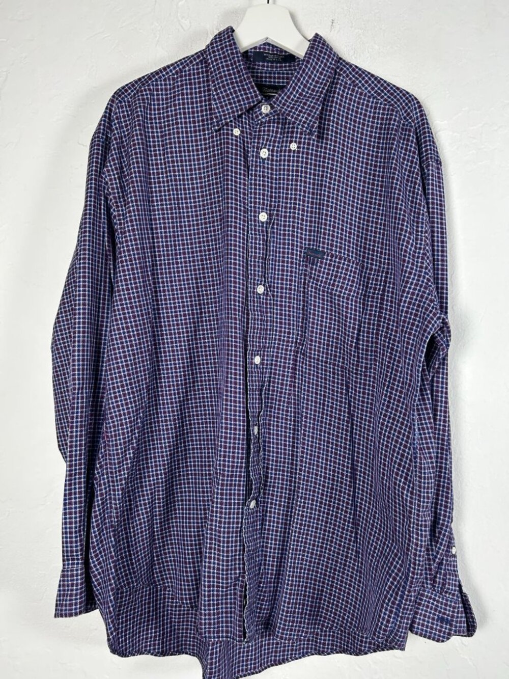 Faconnable Mens XL Red Purple Checkered Long Sleeve Button-Down Shirt Cotton USA